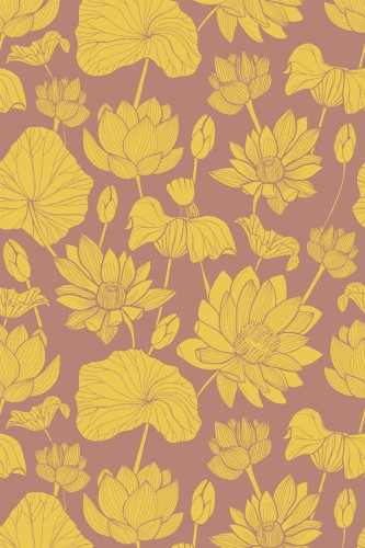 Pattern repeat of Yellow and brown retro floral pattern removable wallpaper design