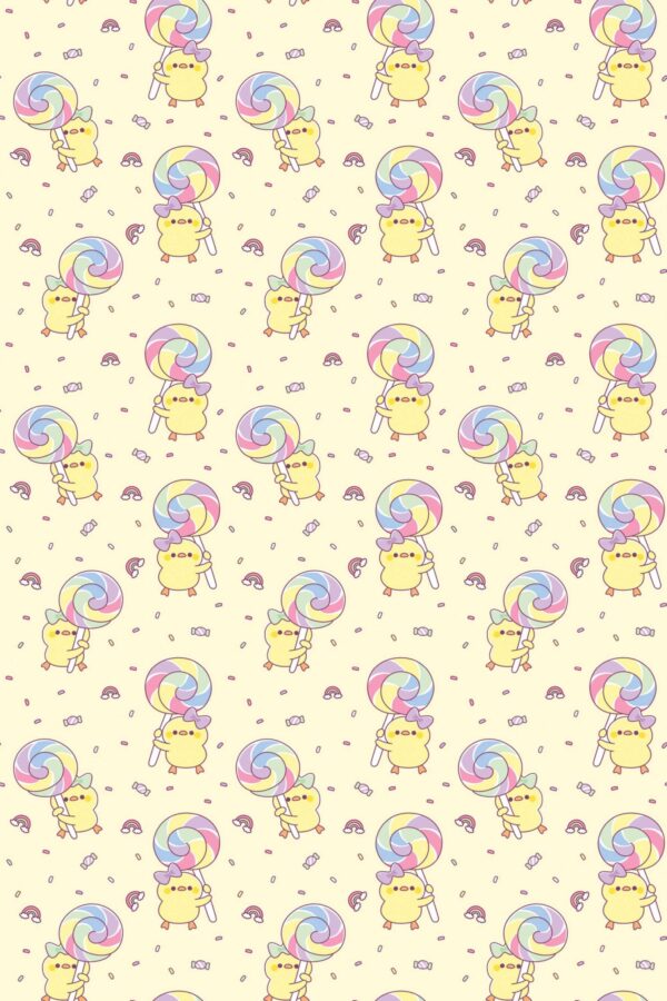 Fancy Walls Yellow Animal wallpaper for Kids room walls in Cute Kawaii style self-adhesive wallpaper.