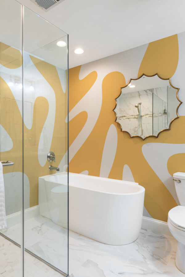 Coral Bliss Wall Mural with bold orange coral branches on a white background, perfect for bathrooms, coastal-inspired interiors, or modern accent walls.