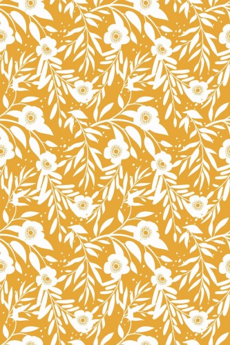 Pattern repeat of Yellow retro floral removable wallpaper design