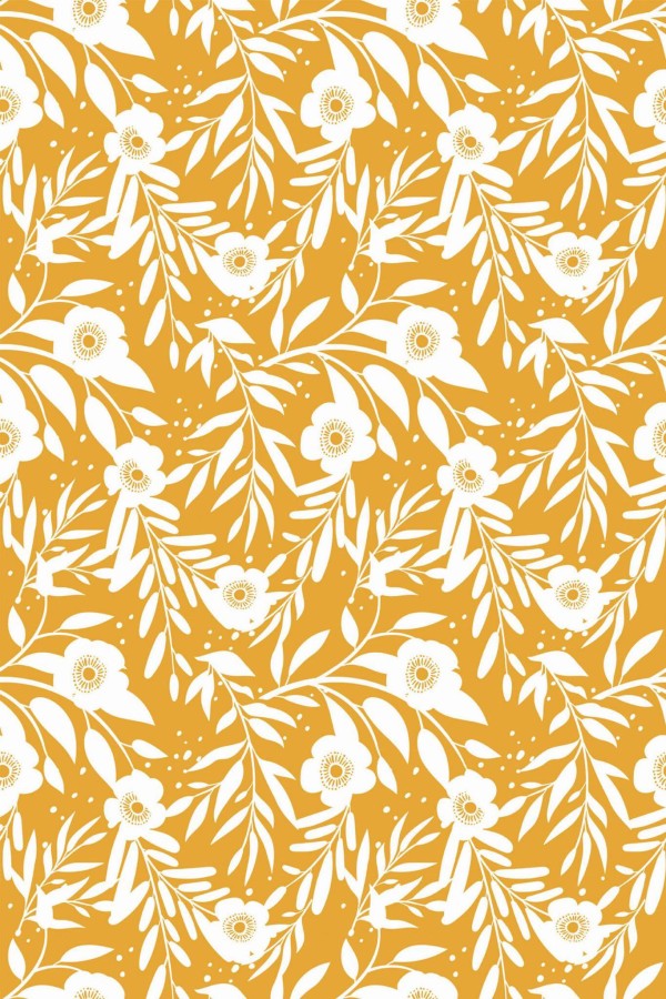 Pattern repeat of Yellow retro floral removable wallpaper design