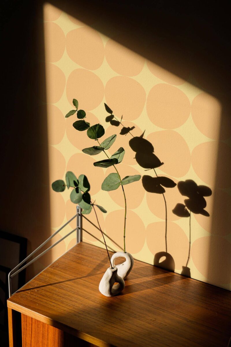 Mid-century style living room decorated with Yellow vintage stones peel and stick wallpaper