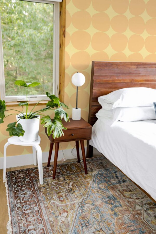 Rustic style bedroom decorated with Yellow vintage stones peel and stick wallpaper