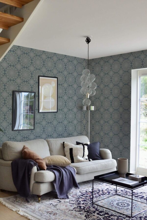 Contemporary style living room and kitchendecorated with Yoga mandala peel and stick wallpaper