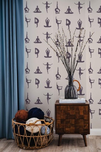 Coastal style living room decorated with Yoga peel and stick wallpaper