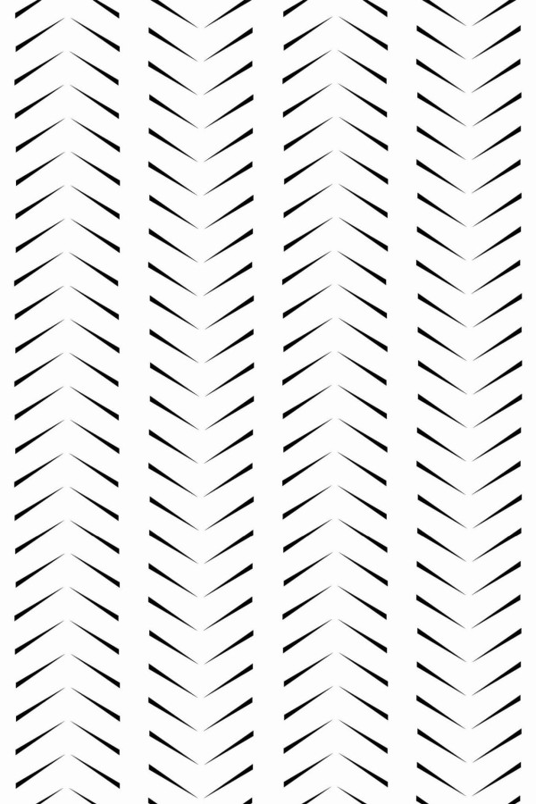 Pattern repeat of Zig-zag black and white herringbone removable wallpaper design
