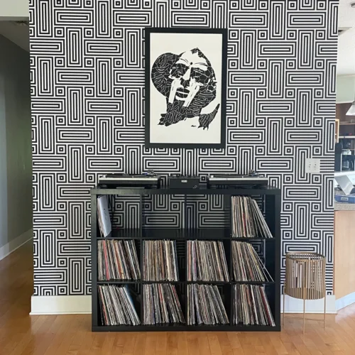 Wallpaper dropshipping - geometric peel and stick wallpaper installed on a wall