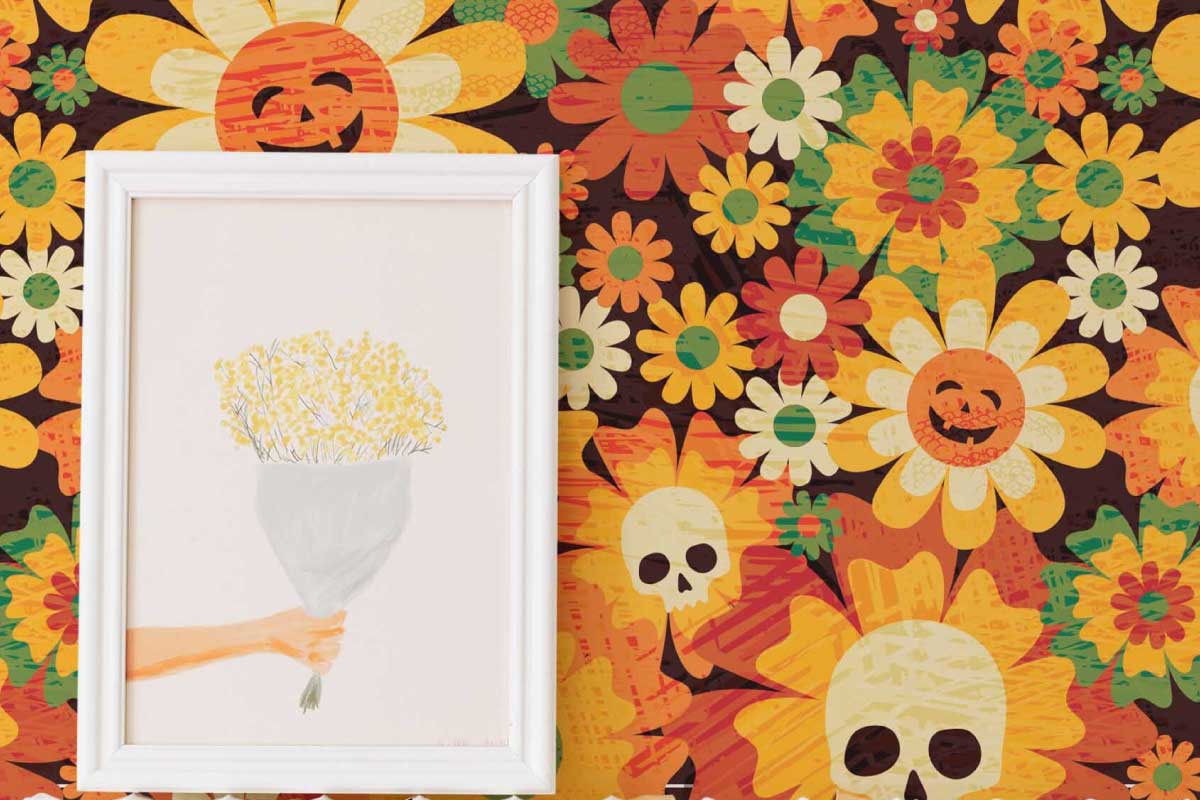cozy spooky halloween peel and stick or non-pasted wallpaper collection. Fancy Walls self-adhesive or traditional PVC-free and eco-friendly halloween wallpaper for wall collection