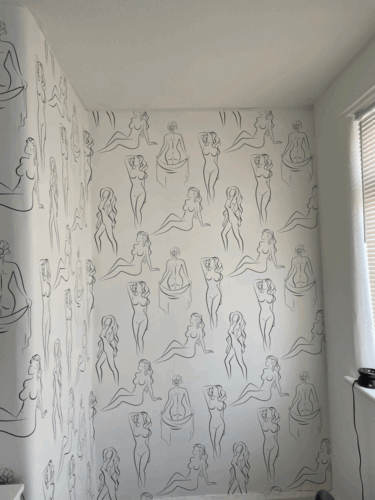 Female line art body peel and stick wallpaper installed in bathroom - review picture submitted by Jurgis