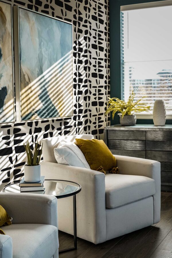 Artistic black and white self-adhesive wallpaper by Fancy Walls