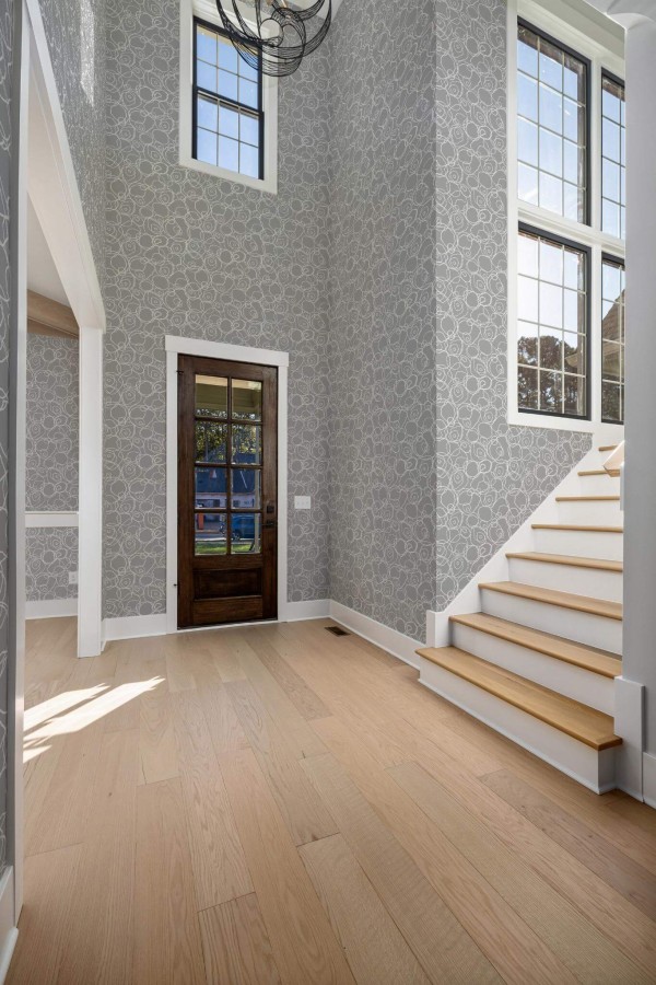 Minimal style entryway decorated with Abstract circle peel and stick wallpaper