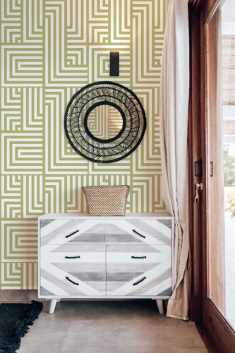 Fancy Walls removable wallpaper in olive retro geometric layout