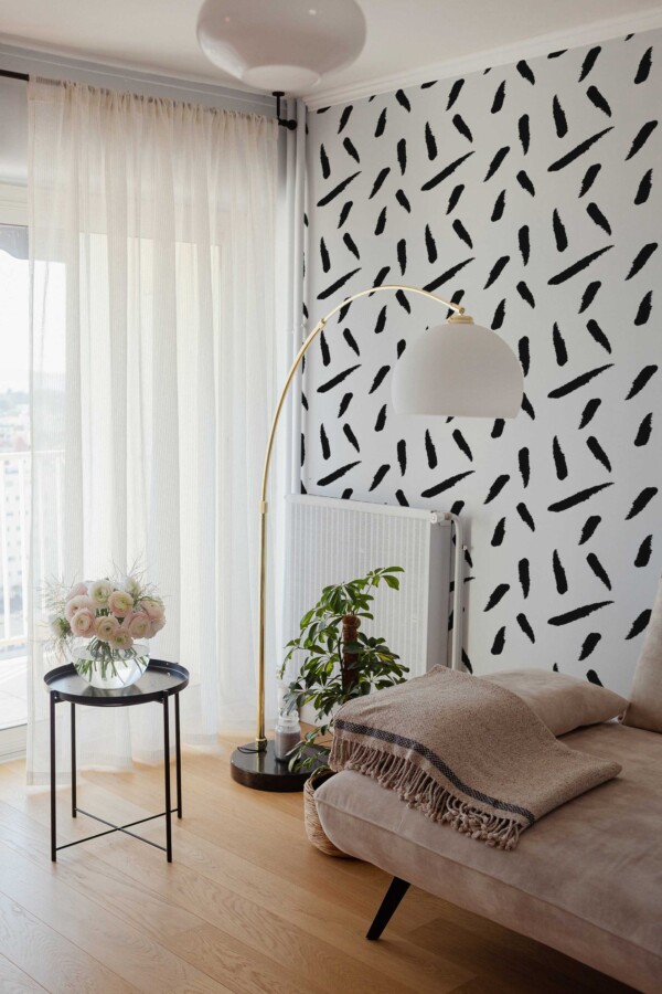 Fancy Walls peel and stick wallpaper with bold black strokes on white
