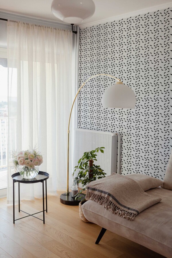 Bold swirl self-adhesive wallpaper in black and white by Fancy Walls