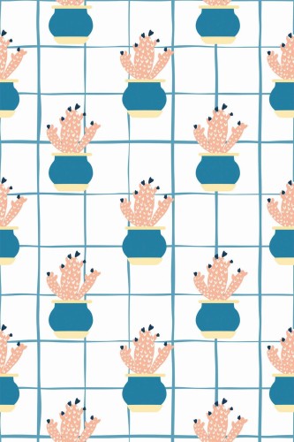 Pattern repeat of Aesthetic cactus removable wallpaper design