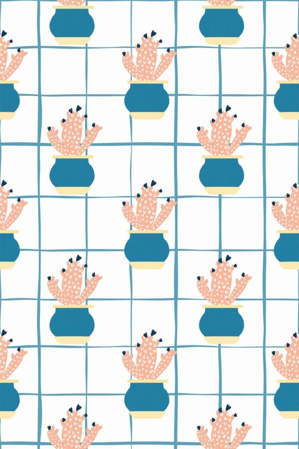 Pattern repeat of Aesthetic cactus removable wallpaper design