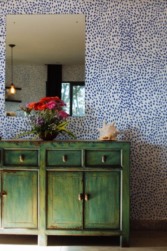 Industrial style living room decorated with Animal print peel and stick wallpaper