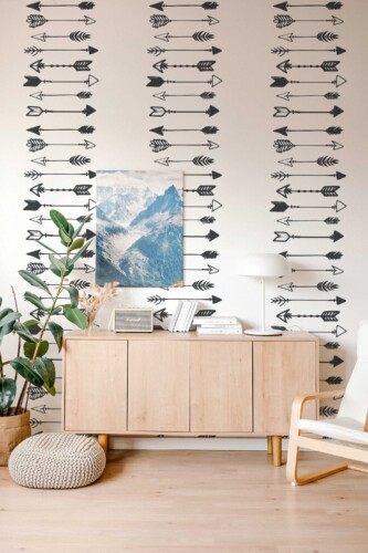 Self-adhesive wallpaper with handdrawn arrow pattern from Fancy Walls