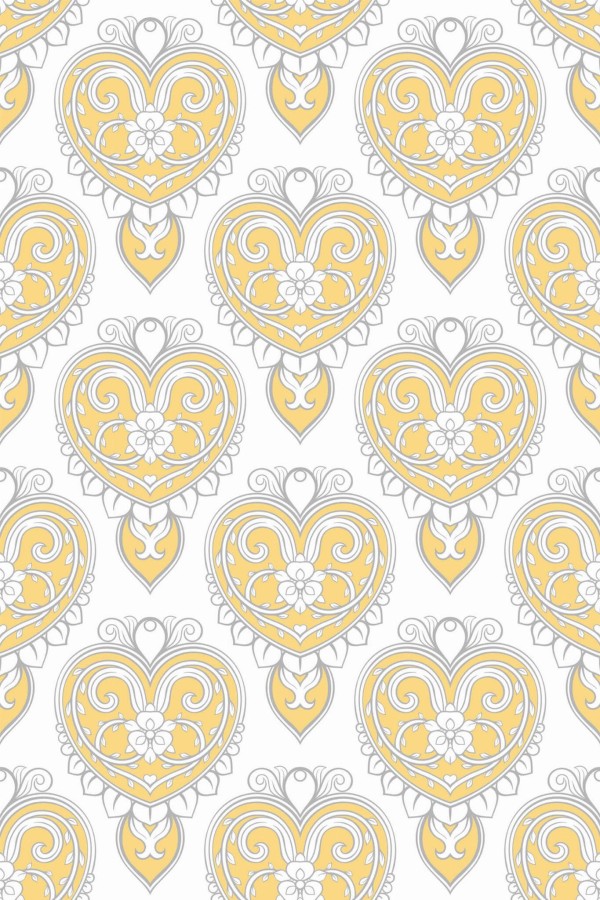 Pattern repeat of Art Deco heart removable wallpaper design