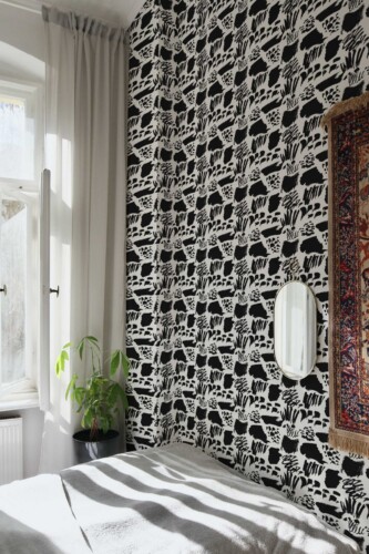 Fancy Walls peel and stick wallpaper with black brush stroke pattern