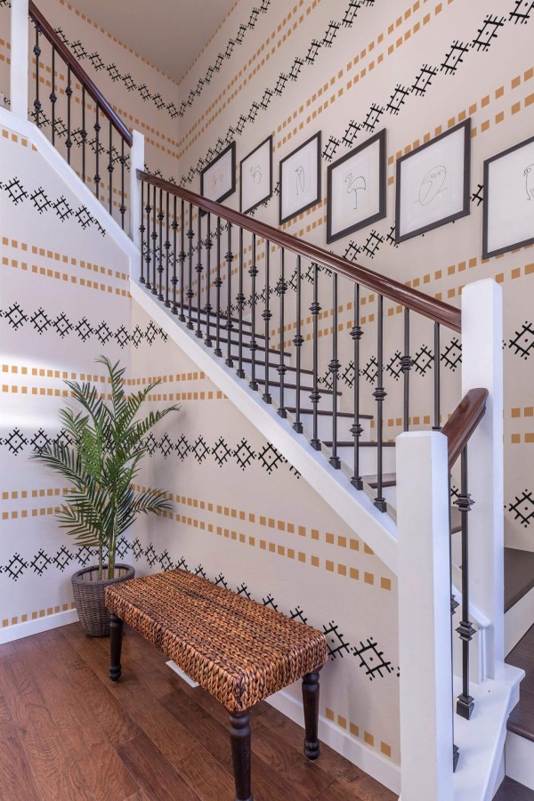 Rustic style entryway decorated with Black and beige scandi peel and stick wallpaper