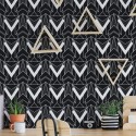 Scandinavian style home office decorated with Black and white Art deco peel and stick wallpaper