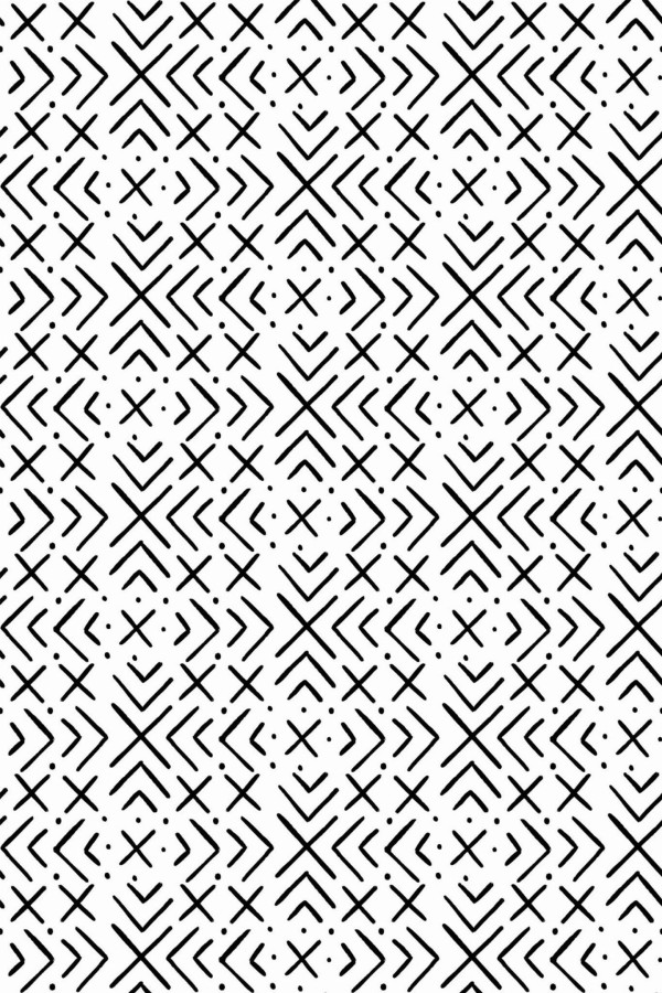 Pattern repeat of Black and white ethnic removable wallpaper design