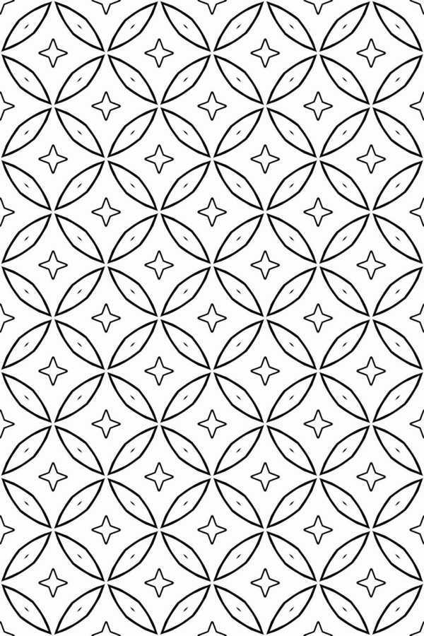 Pattern repeat of Black and white geometric circle removable wallpaper design