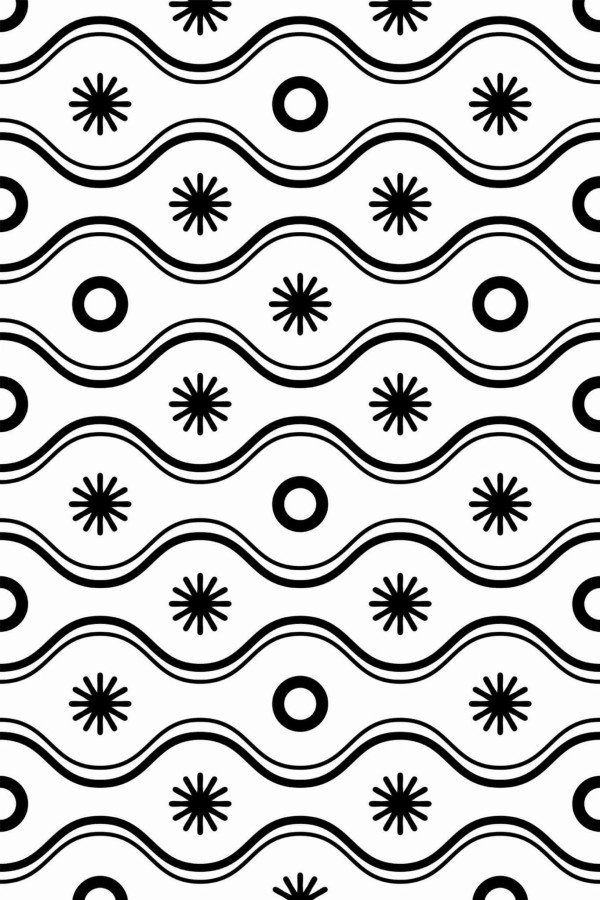 Pattern repeat of Black and white geometric retro removable wallpaper design