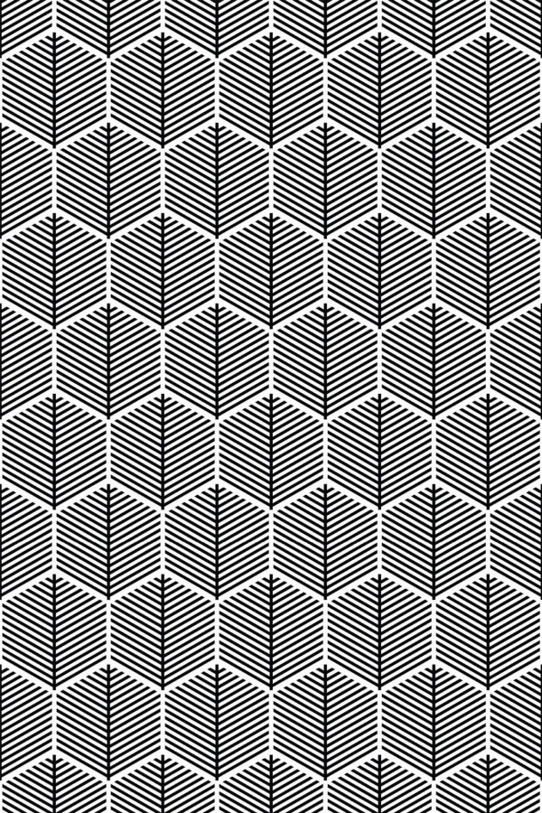Pattern repeat of Black and white hexagon removable wallpaper design
