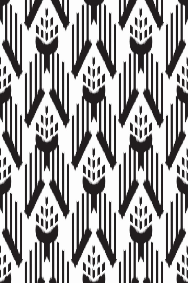 Pattern repeat of Black and white ikat removable wallpaper design