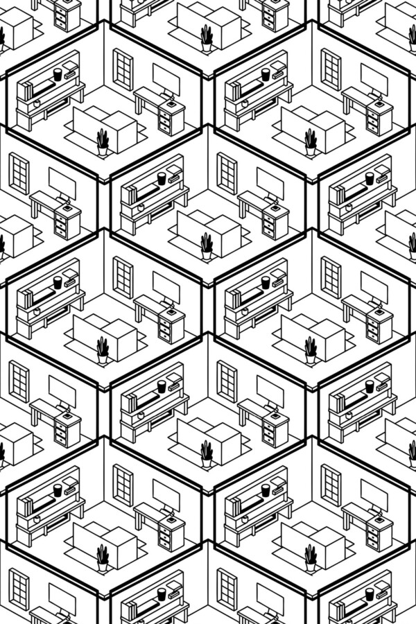 Fancy Walls removable wallpaper with eclectic isometric rooms