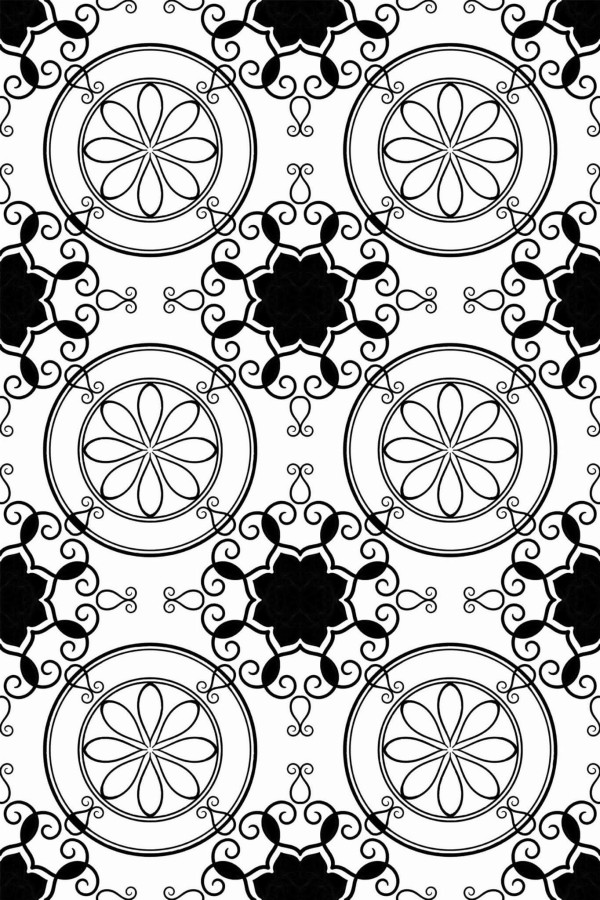 Pattern repeat of Black and white ornament removable wallpaper design