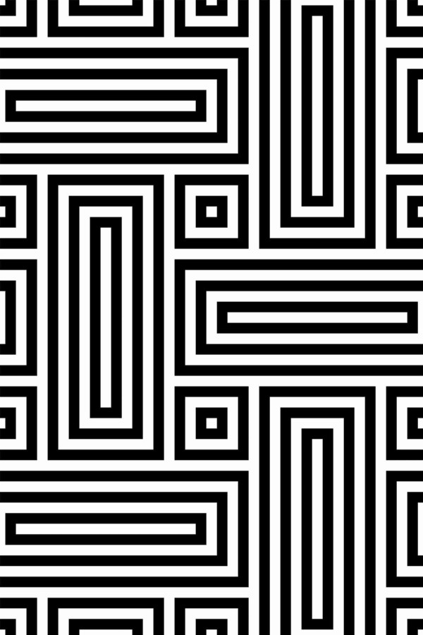 Pattern repeat of Black and white retro geometric removable wallpaper design