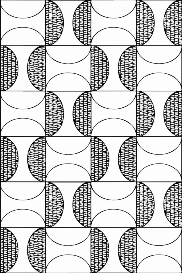 Pattern repeat of Black and white retro removable wallpaper design