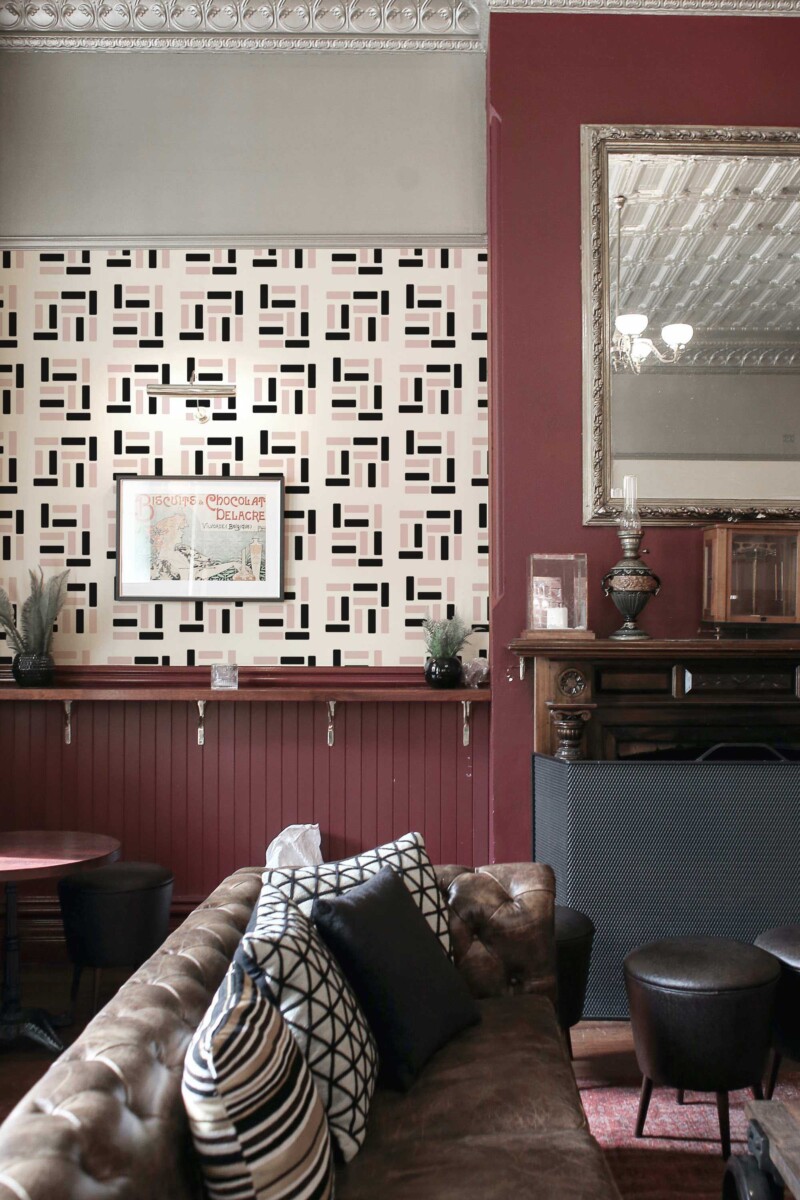 Black and pink traditional wallpaper with modern abstract layout by Fancy Walls