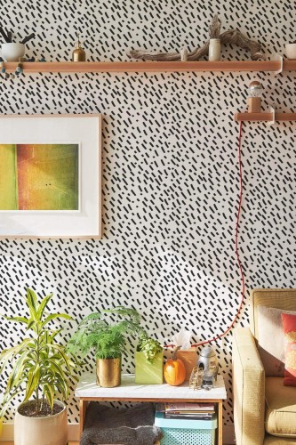 Southwestern style living room decorated with Black short lines peel and stick wallpaper