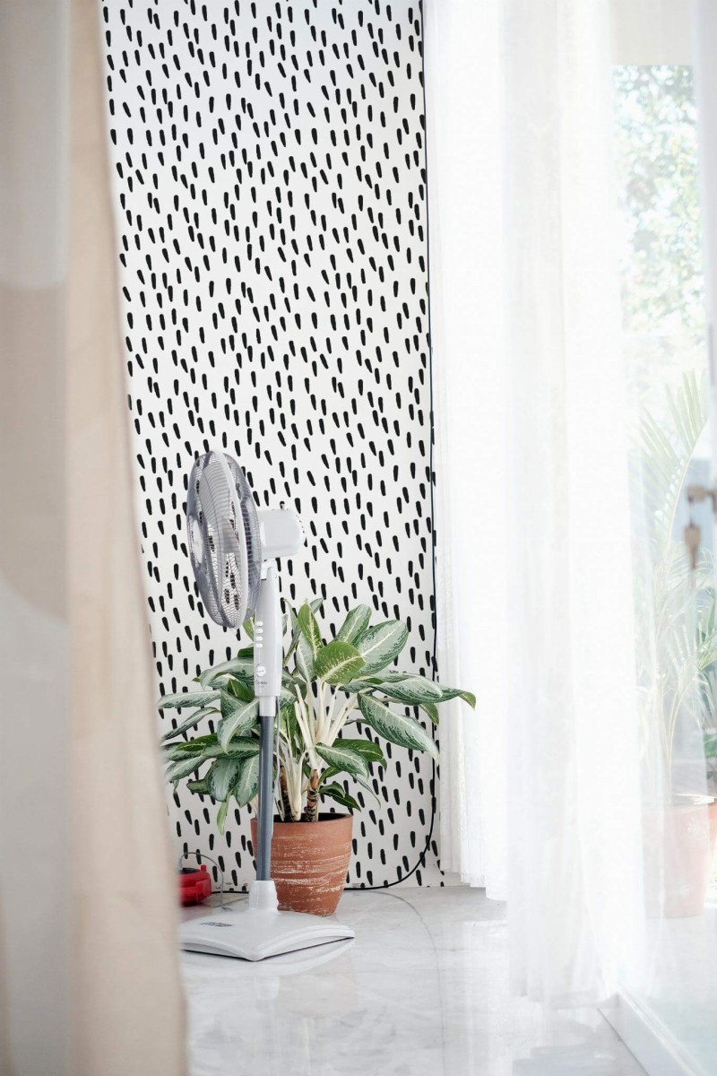 Minimal style living room decorated with Black small Brush stroke peel and stick wallpaper