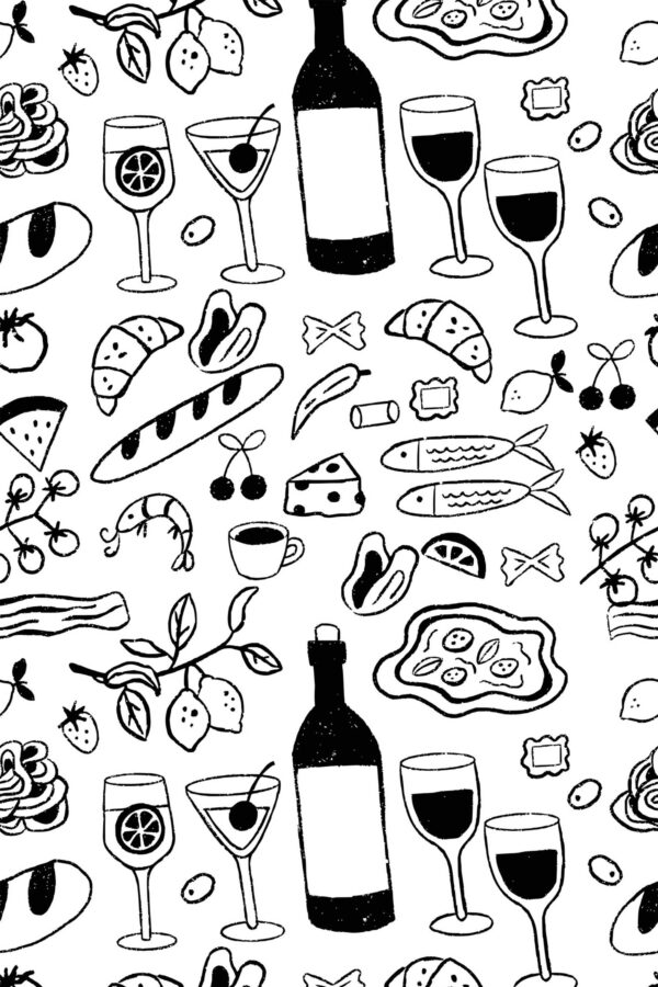 Fancy Walls self-adhesive wallpaper with handdrawn Italian brunch motifs
