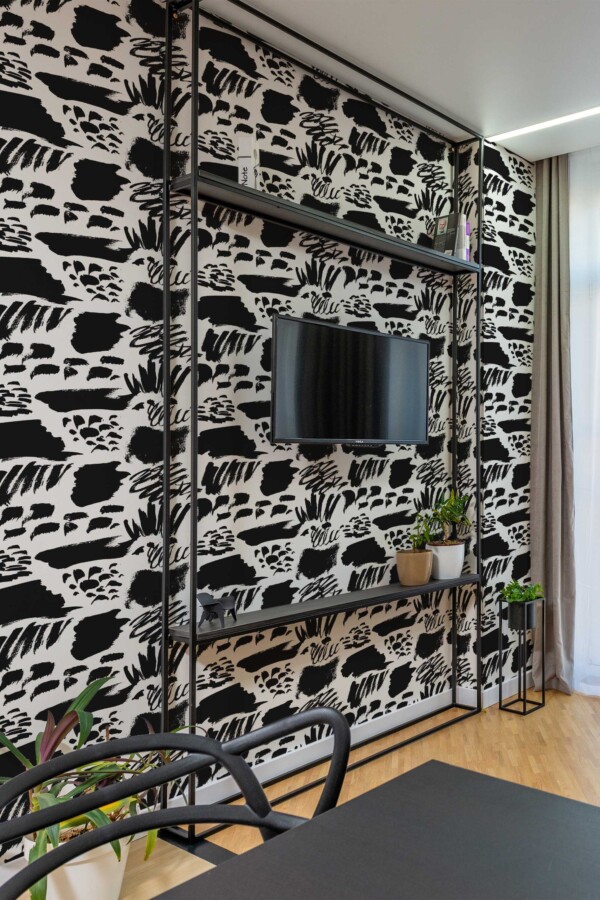 Fancy Walls removable wallpaper featuring bold brush stroke drawing in black