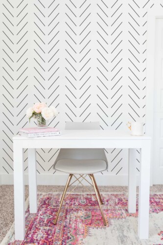 Fancy Walls peel and stick wallpaper with delicate black and white chevron pattern. Clean Herringbone peel and stick or non-pasted minimalist wallpaper