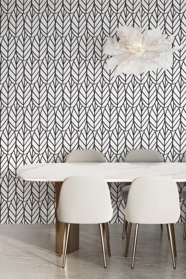 Fancy Walls geometric leaf self-adhesive wallpaper in black and white