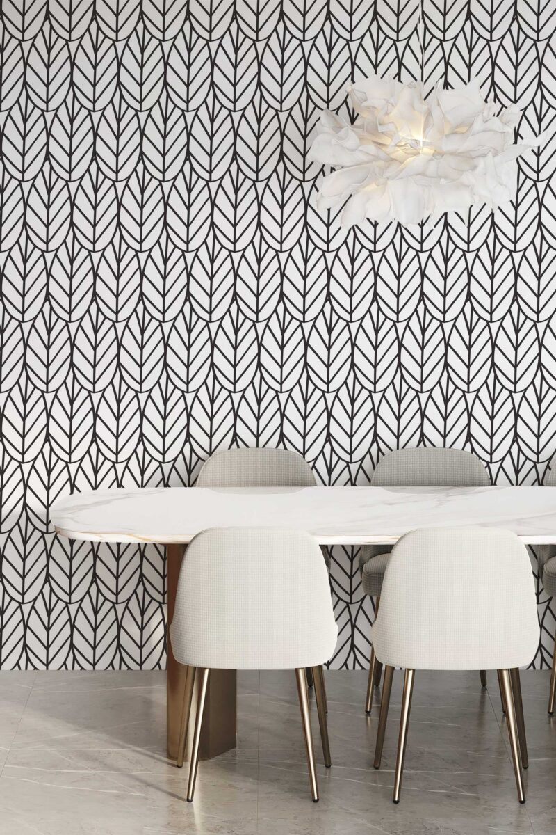 Fancy Walls geometric leaf self-adhesive wallpaper in black and white