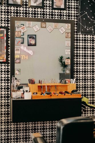 Bold geometric self-adhesive wallpaper in black and white by Fancy Walls