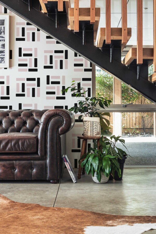 Fancy Walls self-adhesive wallpaper with balanced geometric color blocking