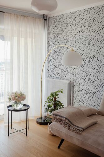 Minimal black and white Dot Dash removable wallpaper by Fancy Walls