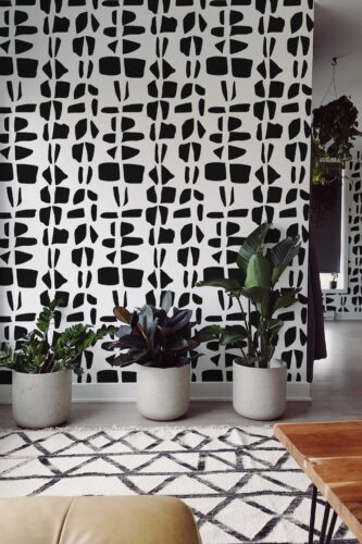 Fancy Walls peel and stick wallpaper with bold black and white Raw Form stone pattern