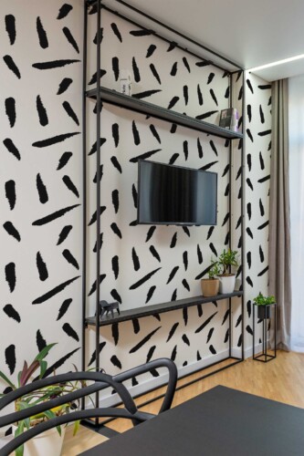 Self-adhesive wallpaper in black and white abstract brush strokes by Fancy Walls. Ink Flow removable self-adhesive or traditional abstract wallpaper