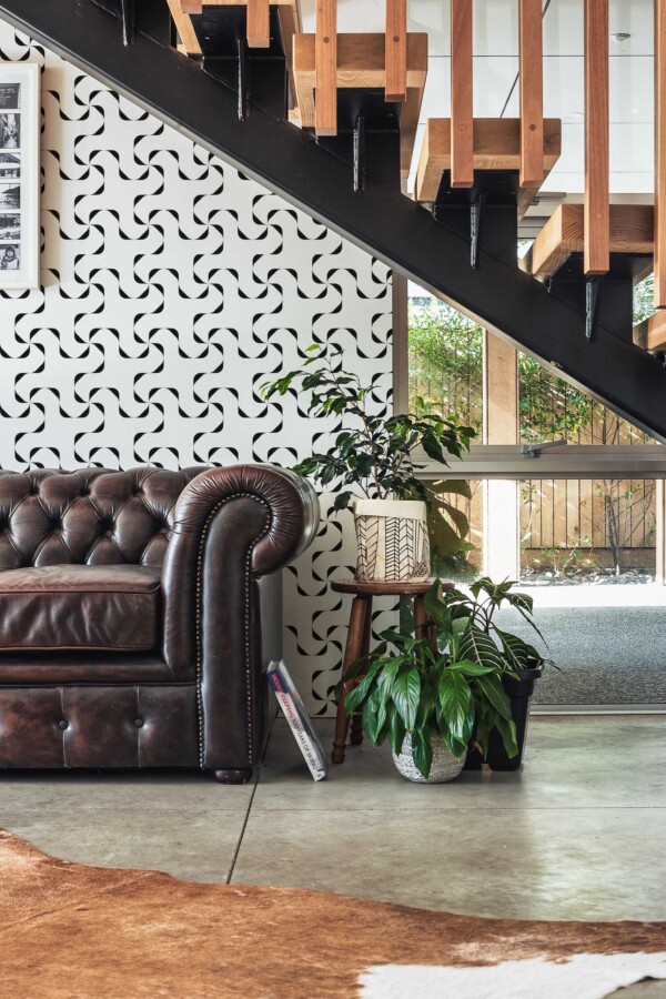 Fancy Walls removable wallpaper with abstract black and white twirl design