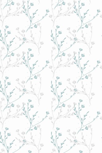 Pattern repeat of Blue and white wildflower removable wallpaper design